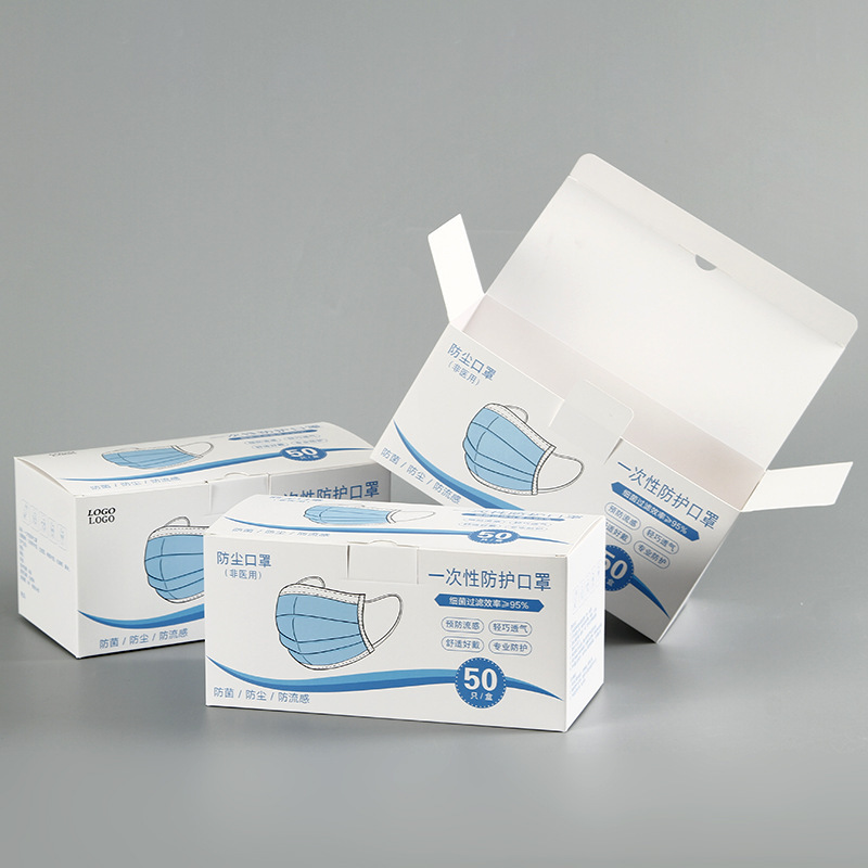 The one-time mask box for the English-language packaging customised for the general folding of masks