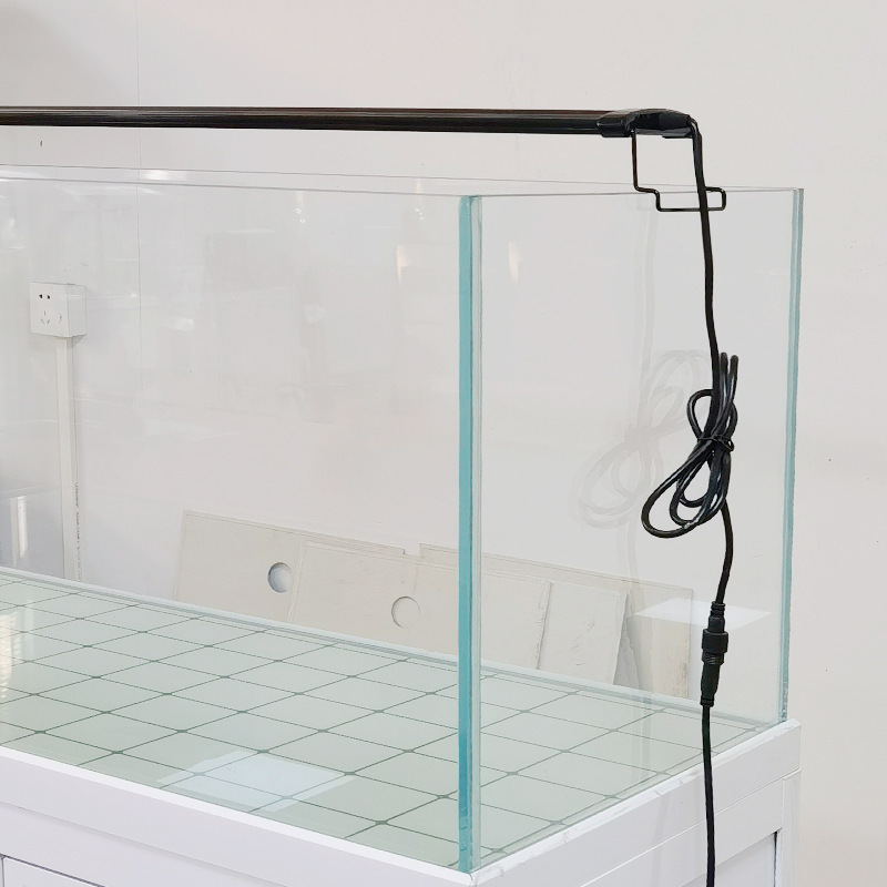 Đó là một bể cá trắng lớn với một bể thủy tinh cho một phòng khách nhỏ.