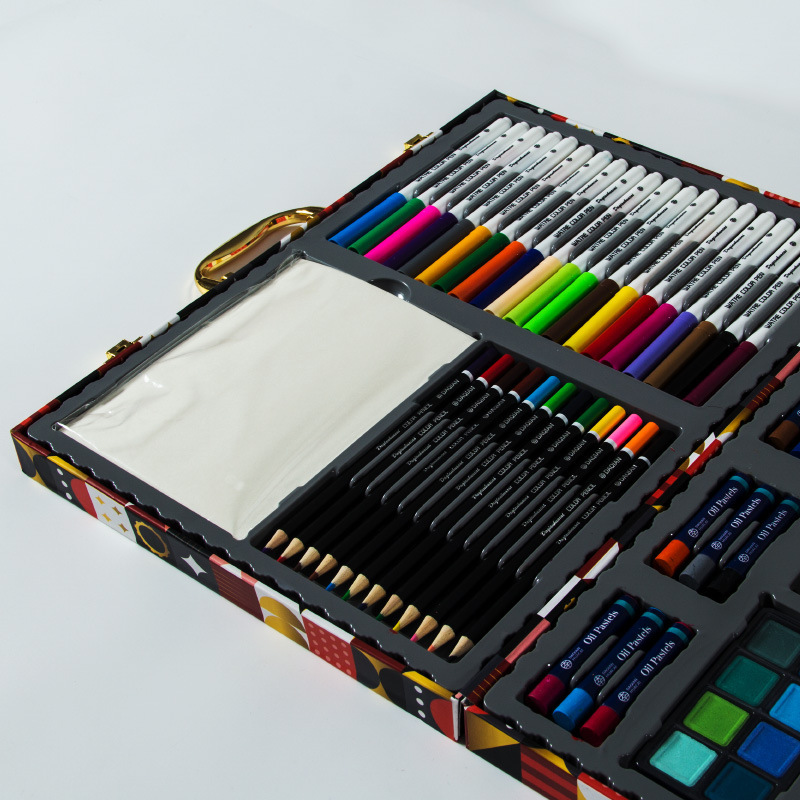 One hundred and twenty-six wooden case drawings and gift packs of graphics and stationery for children's students