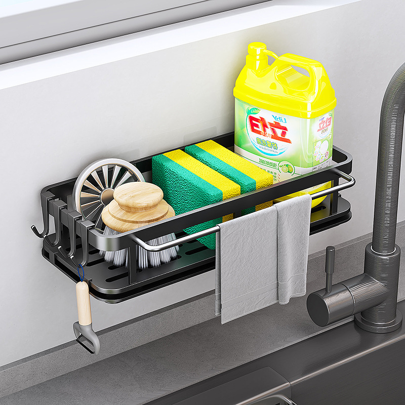 Nhà bếp thép không rỉ dựng lên tường với đĩa nhiều tầng và giá lau chùi bằng vải dầu nhiều mục đích.