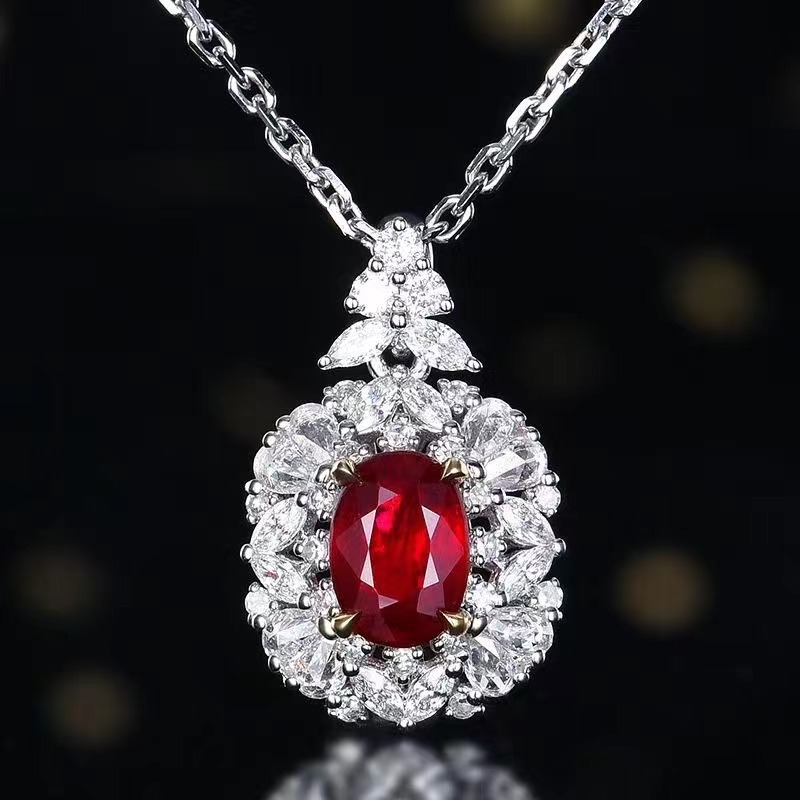 Collection glass 1.01 ct Natural unburned dove-blooded ruby crammed 18k gold necklace AGS