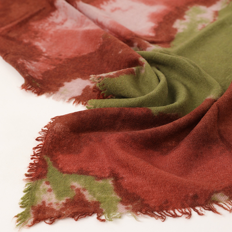 The new velvet is hand-stamped with a large turban colour scarf.