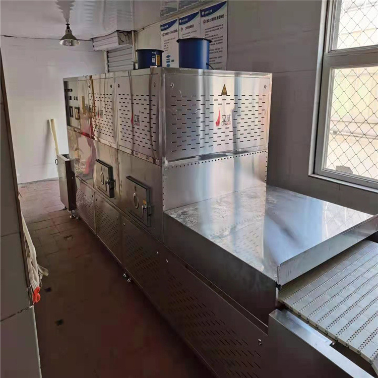 Using an extensive microwave heating tunnel furnace, the student feeding microwave heating channel.