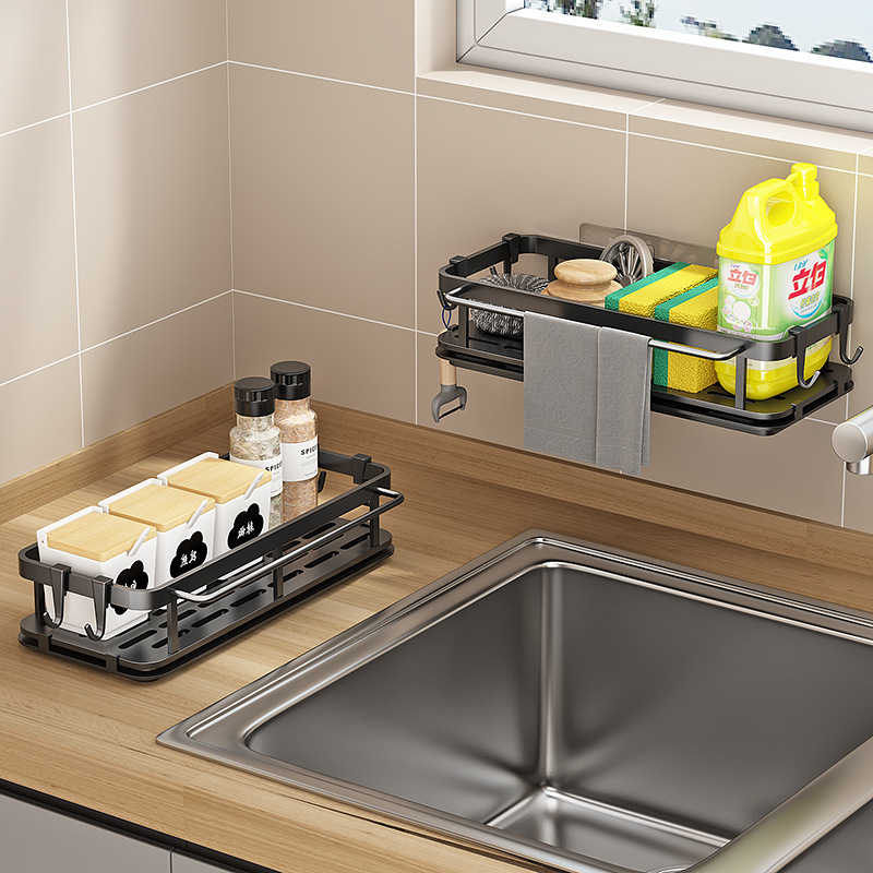 Nhà bếp thép không rỉ dựng lên tường với đĩa nhiều tầng và giá lau chùi bằng vải dầu nhiều mục đích.
