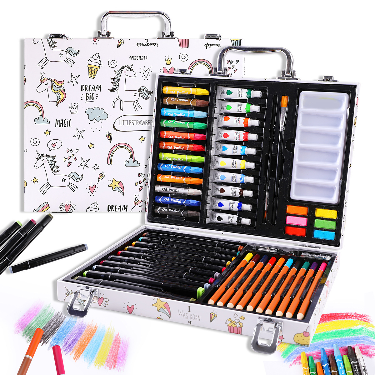 Sixty-first Children's Day gift, 53 pc of crayons, and lead acrylic pastry paints, and paints the art of the pen.