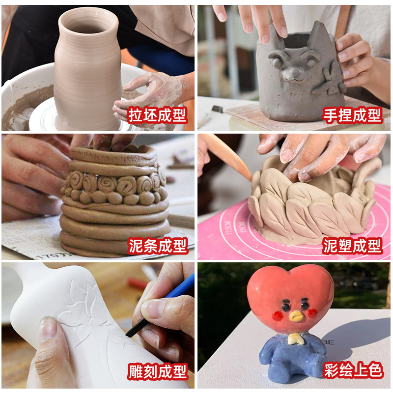 The clay students handmade the clay-free clay pottery suit, soft taddy-burned clay hand-made mud wholesale.