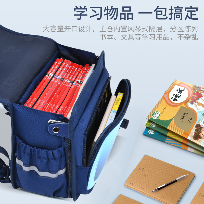 The new Sesame Baby Student Gradually Opens the student's Backpack in the same fashion as the boy.