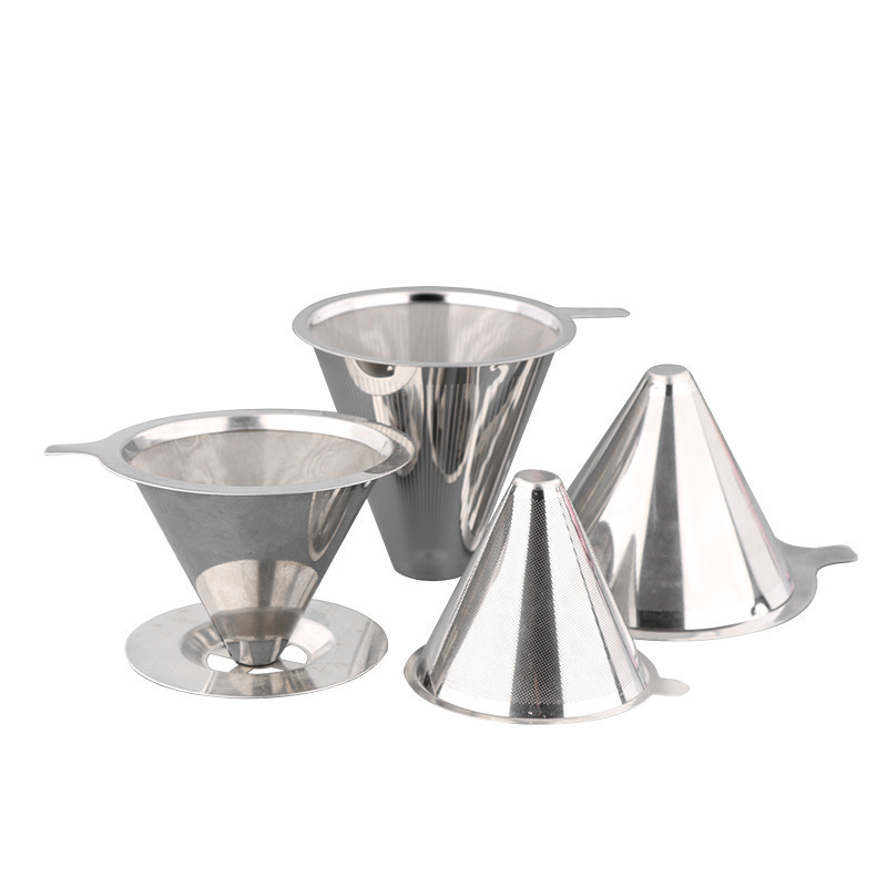 The stainless steel coffee pot filters the funnel.