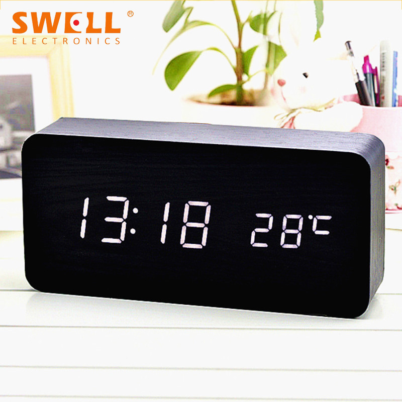 LED digital voice-control wood clock, wood creative clock electronic wholesale.