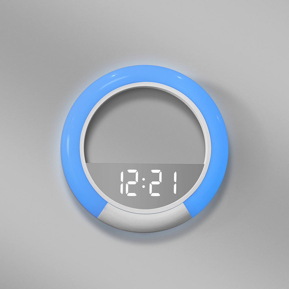 2.4G藍牙控制LED鏡面數字掛鐘七彩氛圍燈鬧鐘時尚鐘錶亞馬遜鐘錶