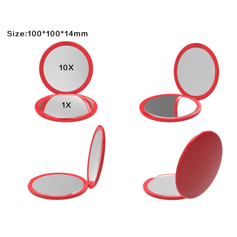 塑胶双面折叠圆形化妆镜  10X放大随身镜  旅行便携包包镜