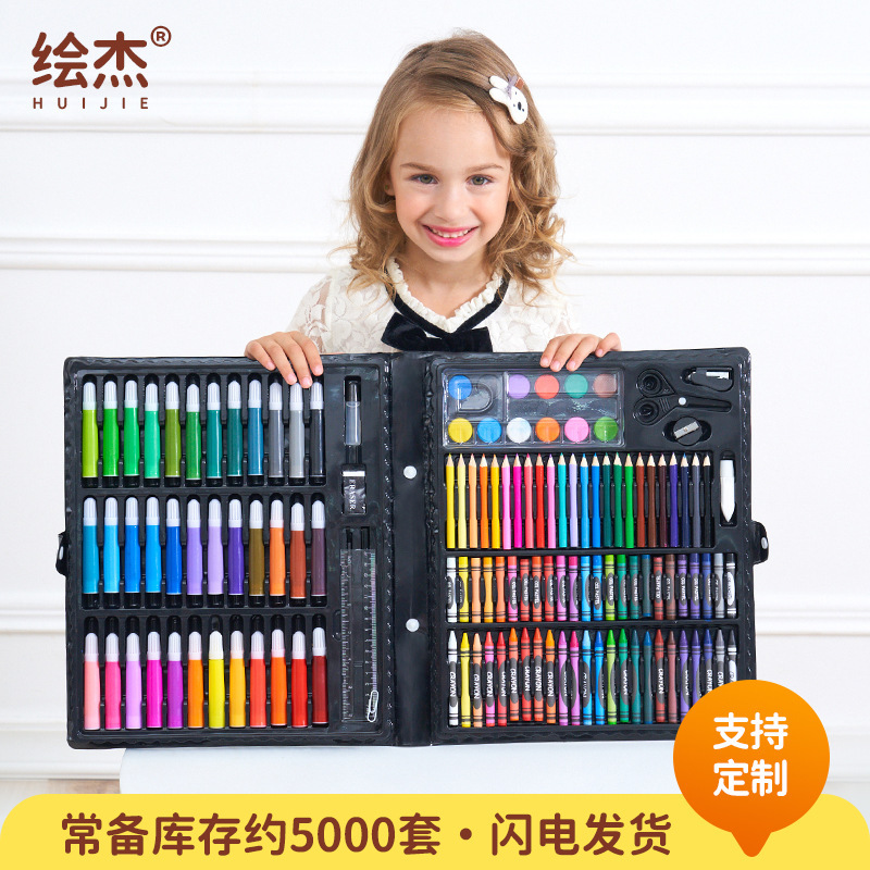 Six-one-hundred-hundred-one-hundred-and-a-half-year-old kid paints a pen with a crayon-painted crayon-painted brush.