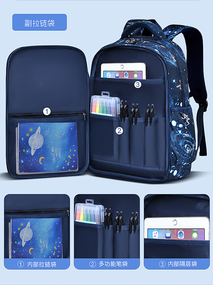 A new schoolboy's bag, a boys' toon sky recreational bag for children aged 6 to 12 lightweight to grind shoulder backpacks.