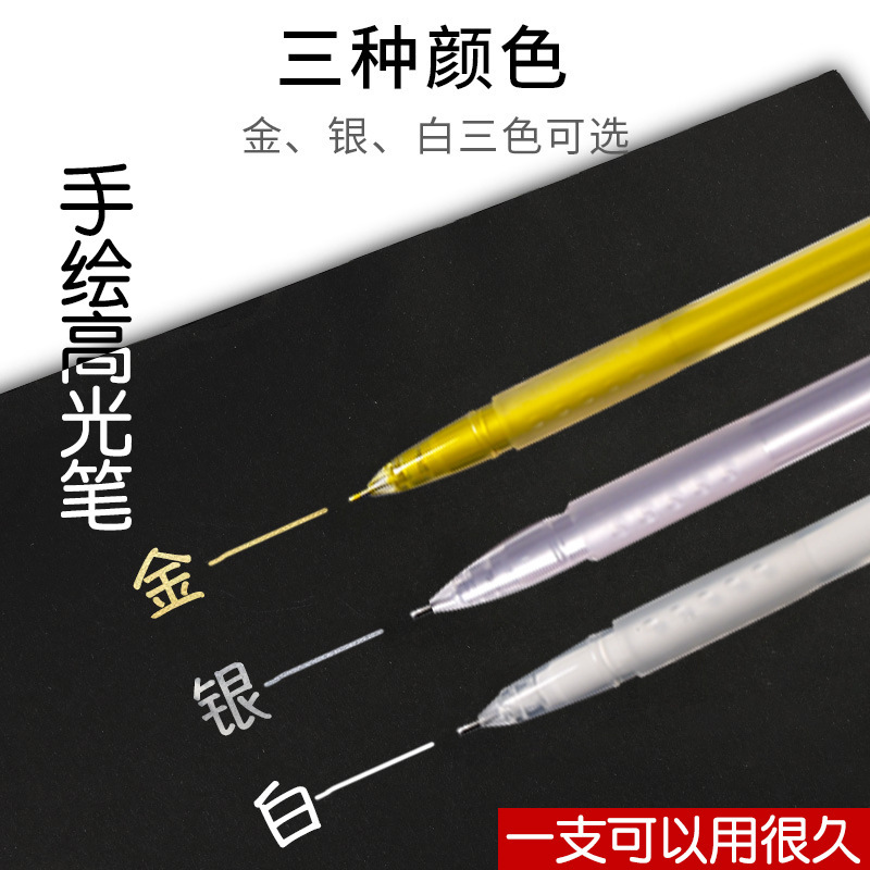 Painting a gold-coated pen by a high-lighted student, with a white display of the pen and silver.