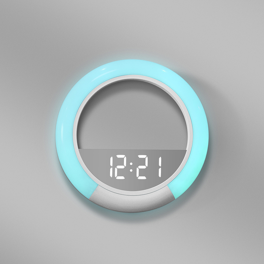 2.4G藍牙控制LED鏡面數字掛鐘七彩氛圍燈鬧鐘時尚鐘錶亞馬遜鐘錶