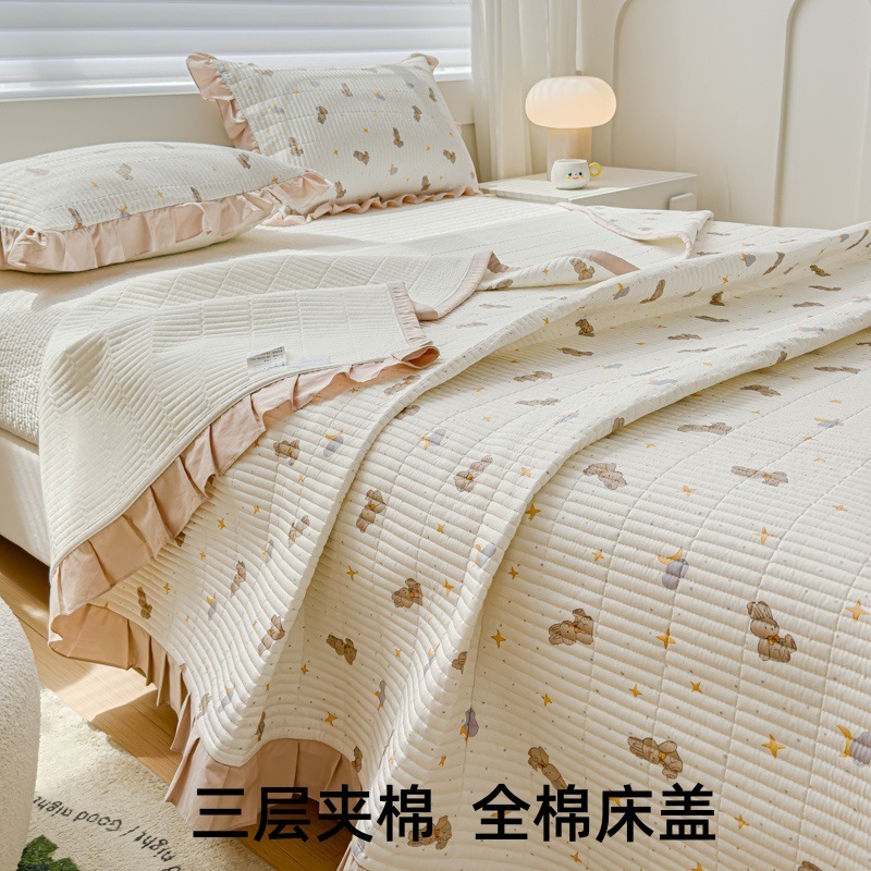 New set of three sets of two-person skating bed sheets with a full-blown cotton pyrotechnic rice thickened with four seasons of common single bed cover