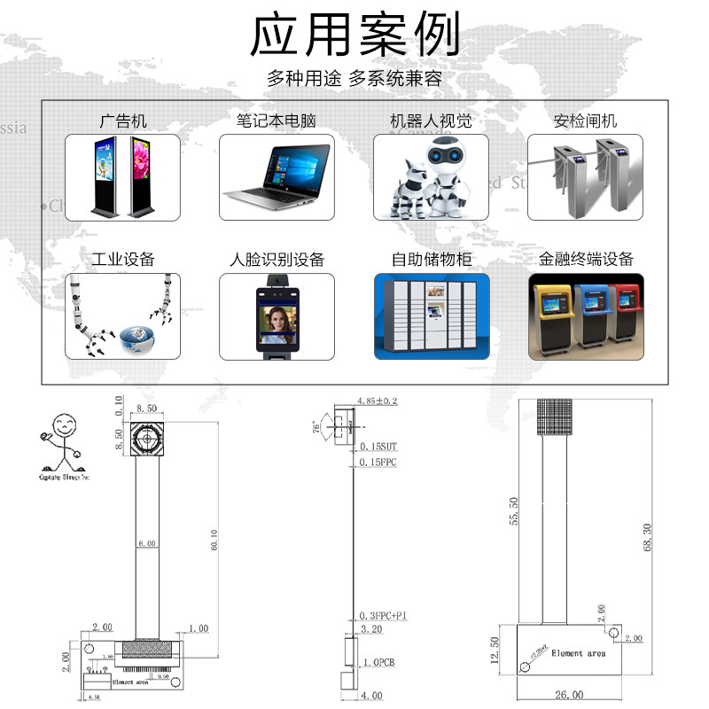 5 million pixels auto-focused USB camera module OV5693 human face recognition