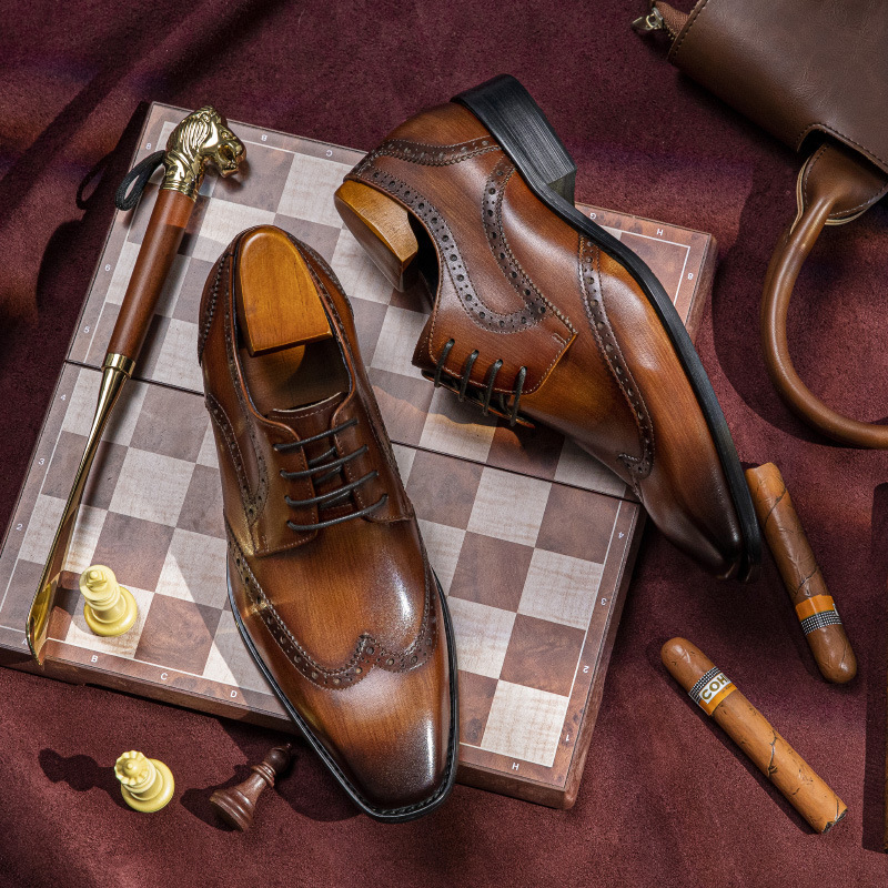 Business is wearing shoes for a man, Braddock for a small bouquet of veggies.
