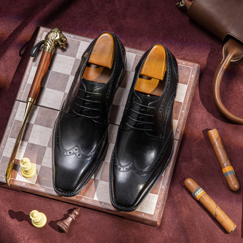 Business is wearing shoes for a man, Braddock for a small bouquet of veggies.