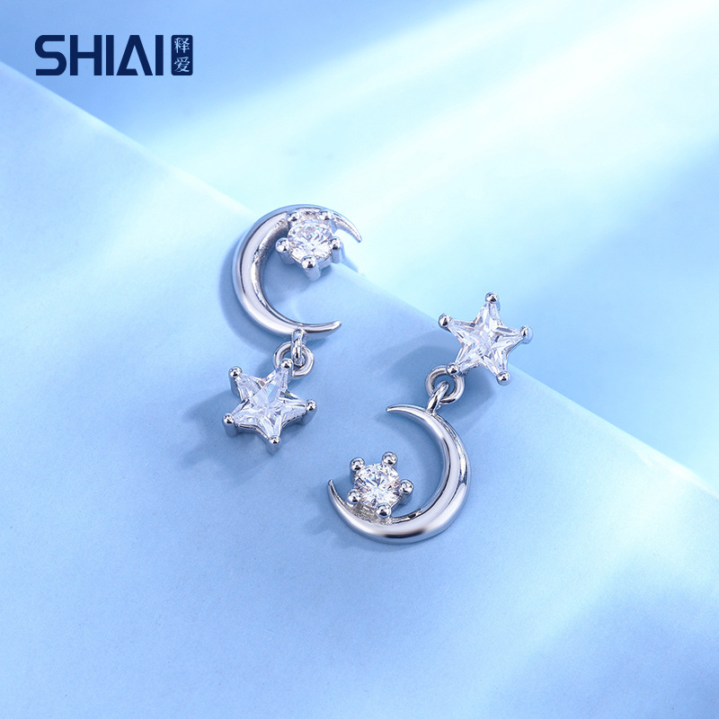 SHIAI 925 pure silver new moon nailed to the Korean version of small-scale design, high-quality emporium wholesale.