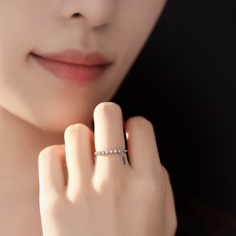 SHIAI 925 pure silver-wind diamond ring girl Ins, cold wind and light, design a simple Korean silver ring.