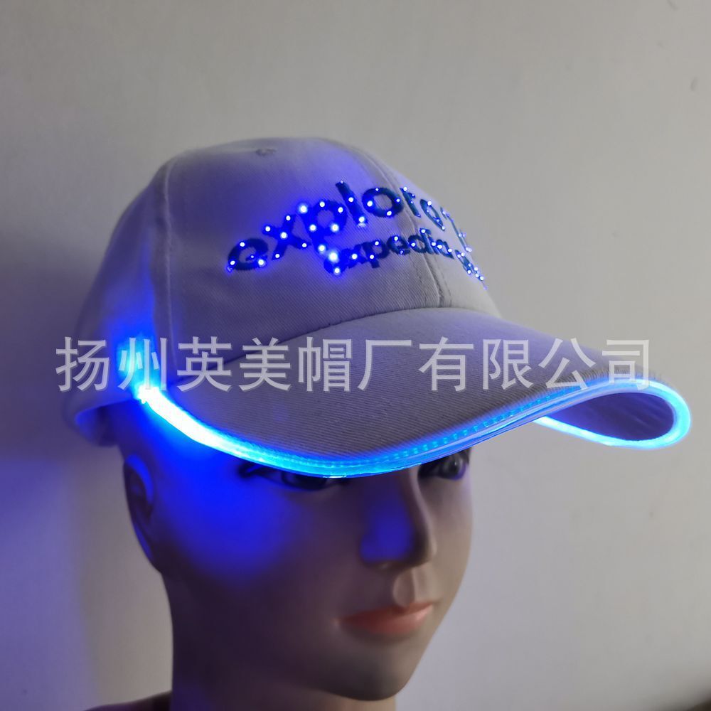 White hat, adult baseball cap, LED cap.