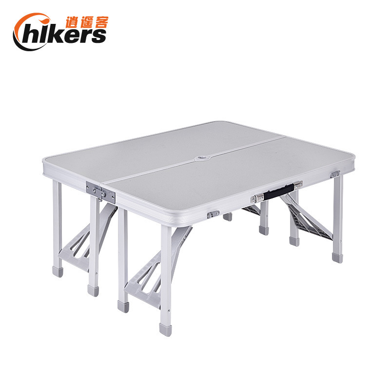 Portable outdoor folding of tables and chairs with a picnic table full of aluminum alloyed tables and chairs advertising exhibition tables