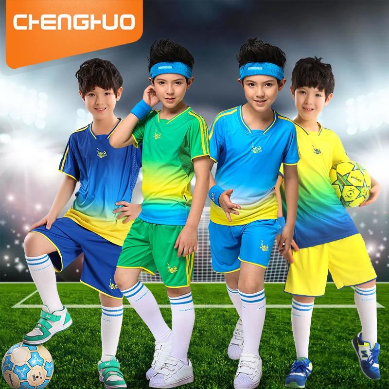 Summer shorts for boys and girls in a sports suit with soccer feathers and pongs