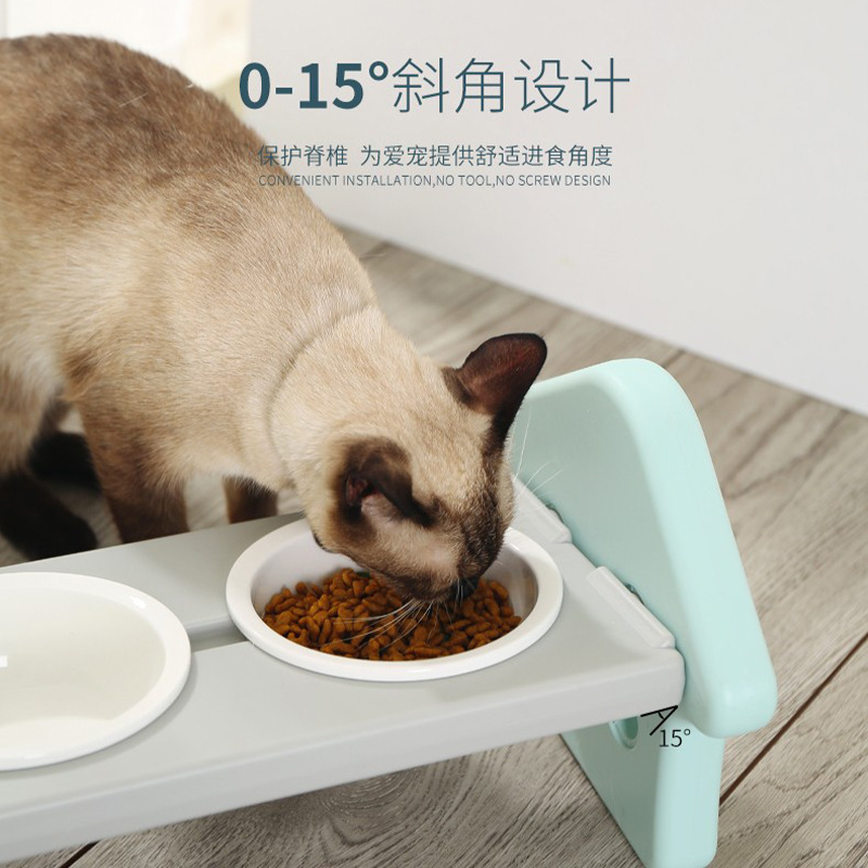 宠物碗塑料碗架猫食具狗狗陶瓷双碗喂食斜口室内两用简约大号饮水