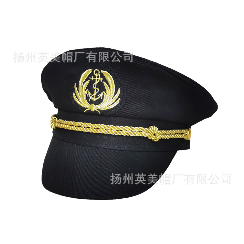 現貨批發歐美外貿跨境刺繡船長帽海軍帽黑色帽子