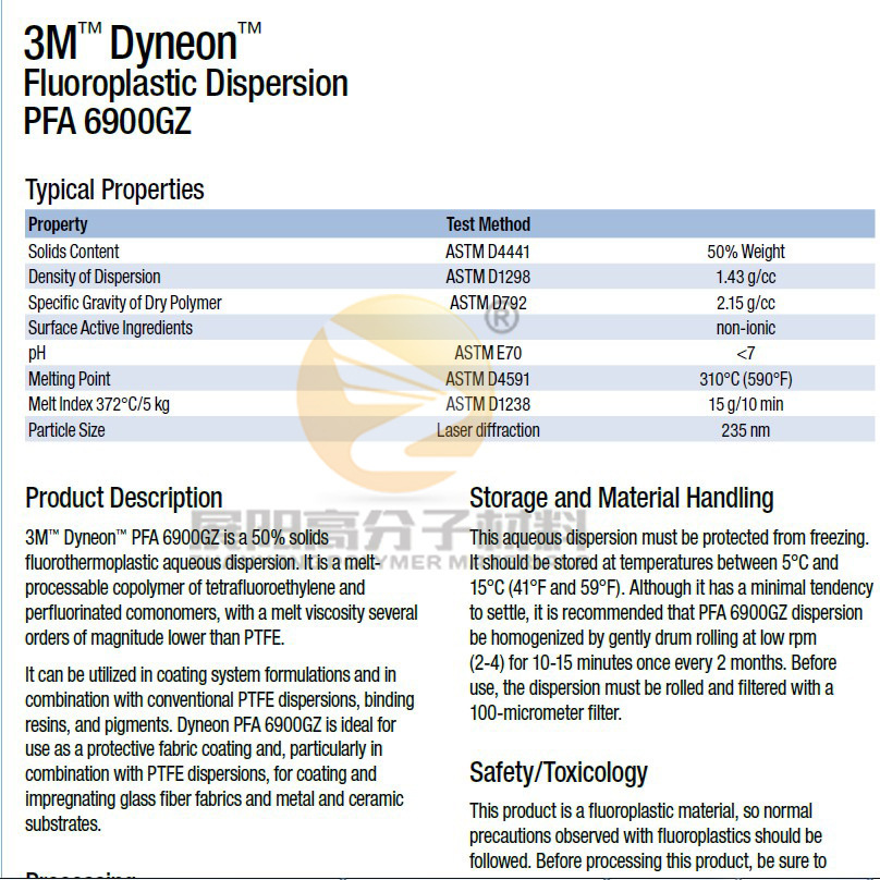 Import of 3M Dyneon Dispersion PFA high-transparent emulsion high lubricability 6900 GZ dispersed fluids