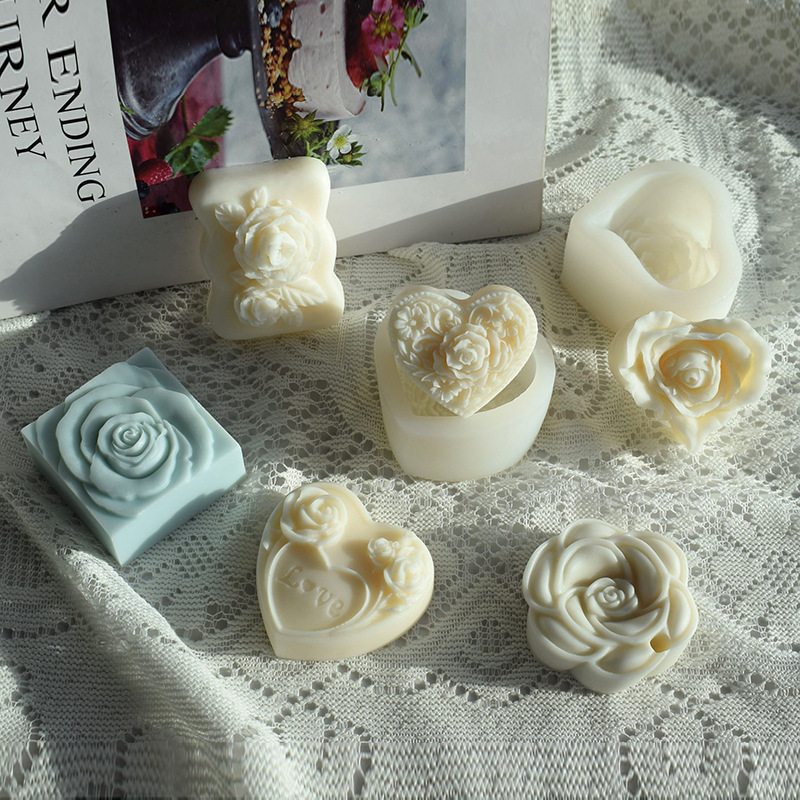 Valentine's Day Candle Silicon Simulator DIY 3D Love roses and plastered handmade soap