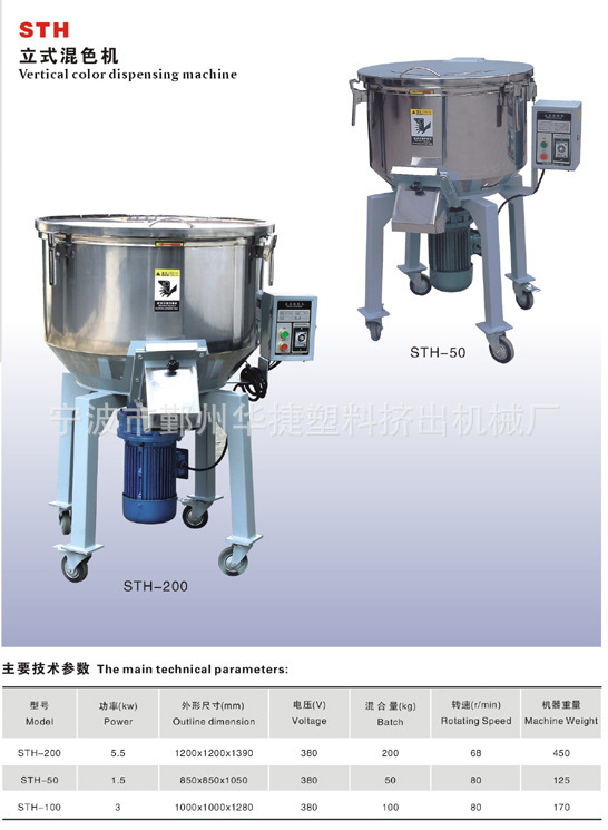 厂家销售立式色粉混色机不锈钢搅拌机吹塑塑料颗粒拌料机STH-100