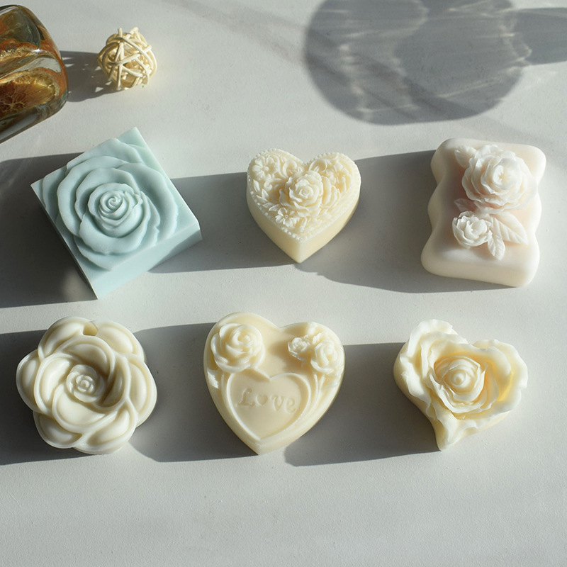 Valentine's Day Candle Silicon Simulator DIY 3D Love roses and plastered handmade soap