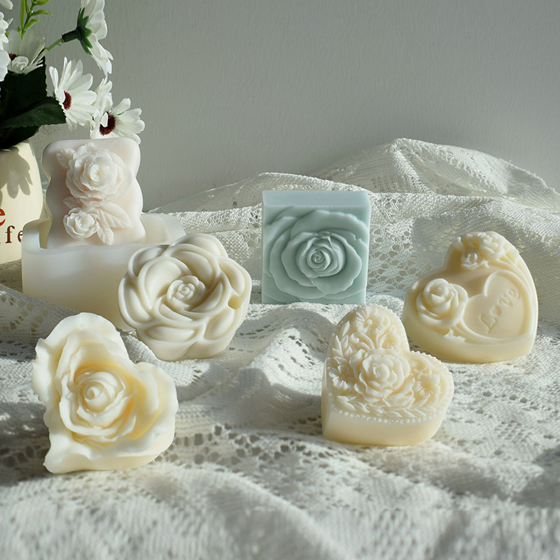 Valentine's Day Candle Silicon Simulator DIY 3D Love roses and plastered handmade soap