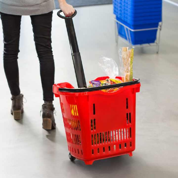 The source factory's large-volume plastic supermarket buys a fruit and fruit shopping basket with wheel pull and delivery.