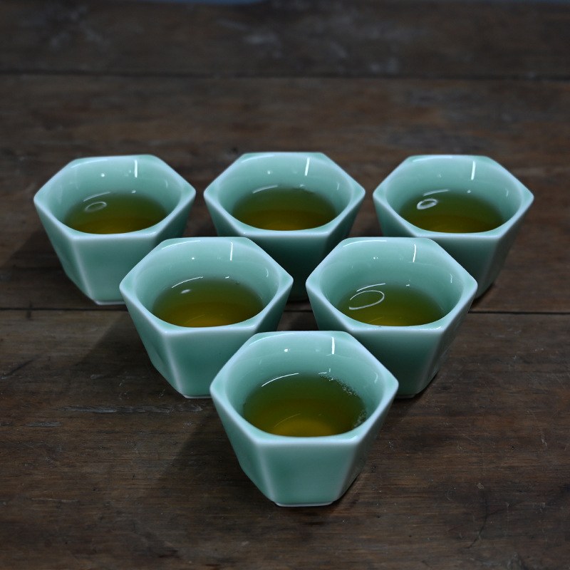 新款瓷制六角形大理石花纹套装茶具个人杯子单杯主人陶瓷茶杯