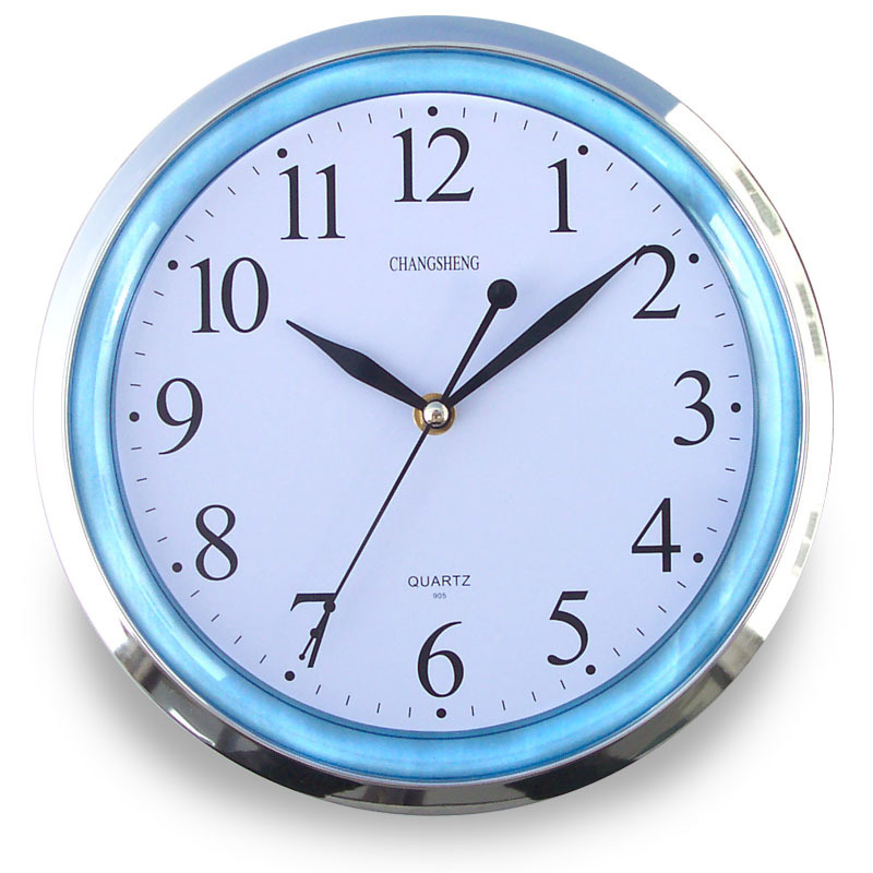 Winning clock factory, 10 inches of transparent plastic benzene, transparent blue backboard, Western European style.