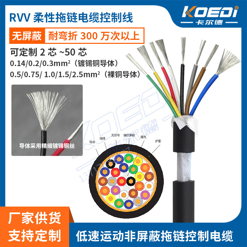 Dòng cáp điều khiển mềm điện 2- 50chip RVV Một sợi dây kéo nhẹ nhàng bằng đồng 0.3mm