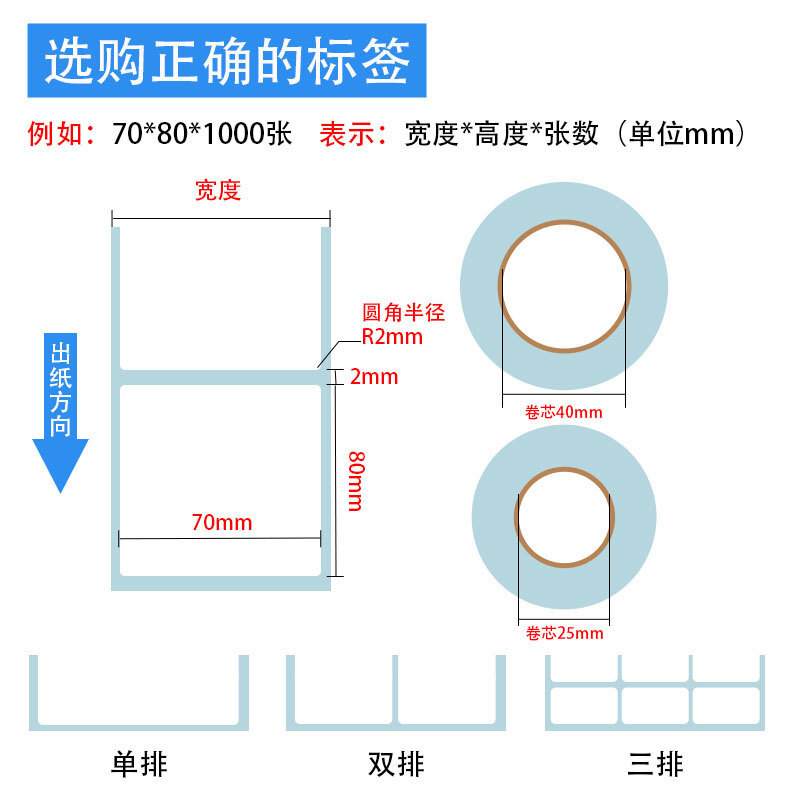 现货  可移热敏合成不干胶贴纸70mm*80*1000张 竖版