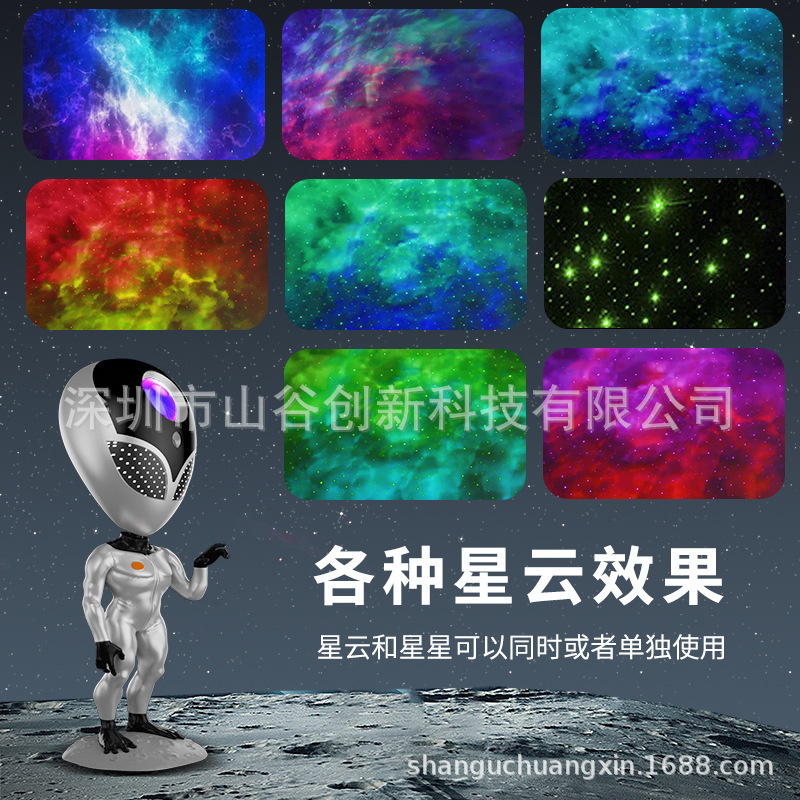 新品外星人星空投影灯桌面摆件氛围小夜灯学说话互动太空机器人灯