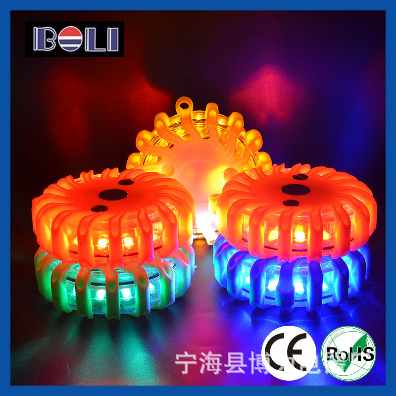 LED warning lights, traffic alarm lights, roadblock lights, car outdoors, emergency lights for survival.