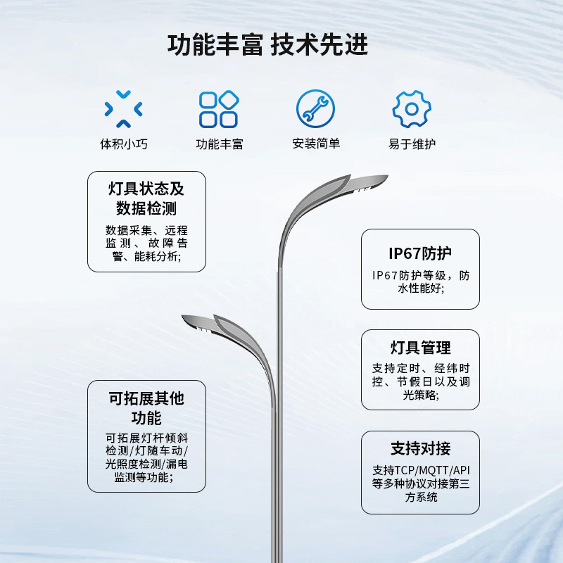 源頭廠家智慧路燈PLC有線4G無線LORA雙燈調光控制器遠程控制220V