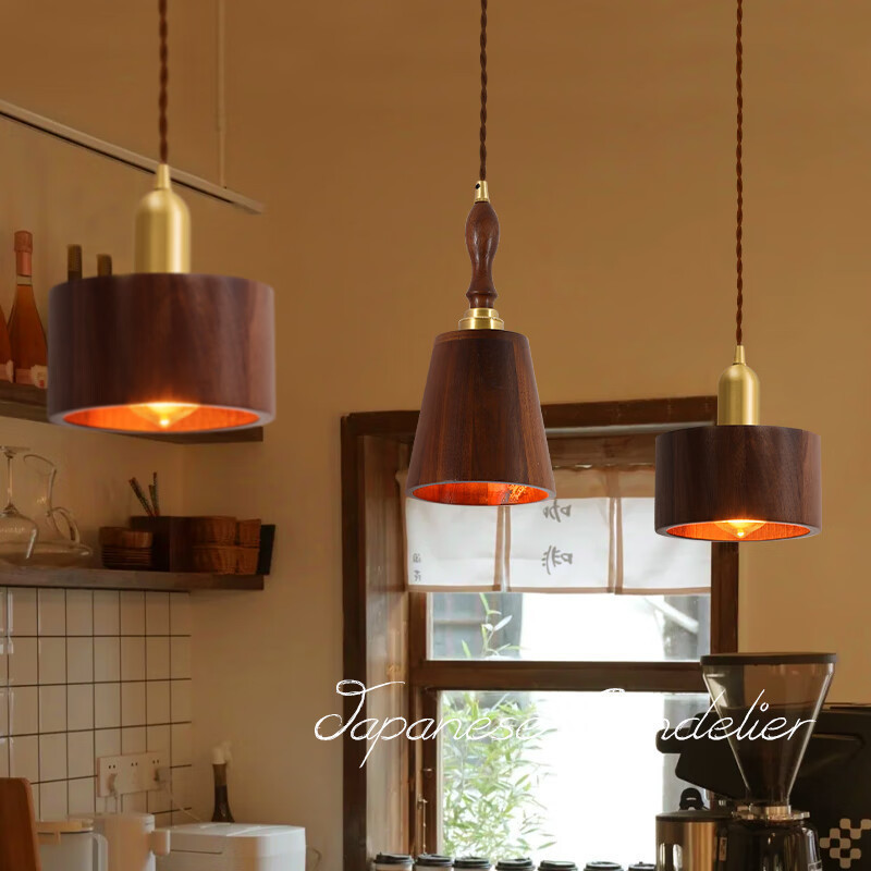 Black walnut wood chandelier, a simple Nordic Japanese creative chandelier at the people's coffee shop in the living room