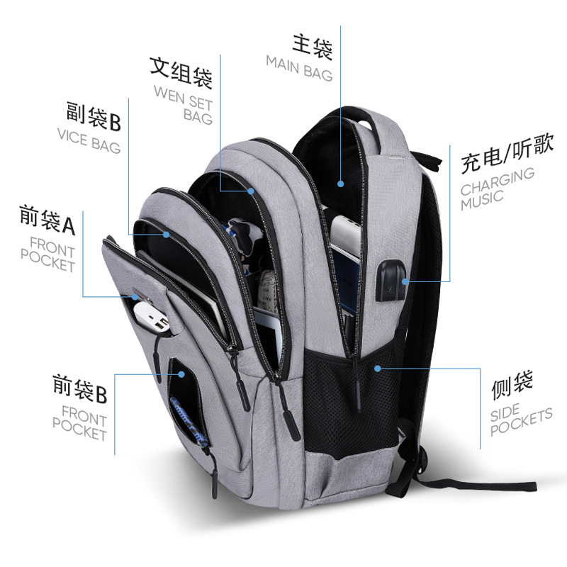 Ba lô dành cho nam giới với một năng lực hai vai để nạp điện tử USB, túi giải trí cho học sinh trung học