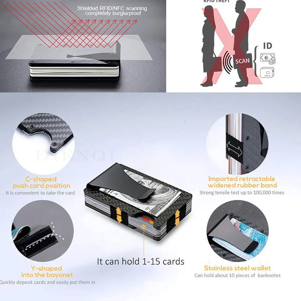 RFID 남자 금속 돈과 알루미늄 합금 전술상 지갑을 가진 식물 반점 교차 국경 탄소 섬유 카드