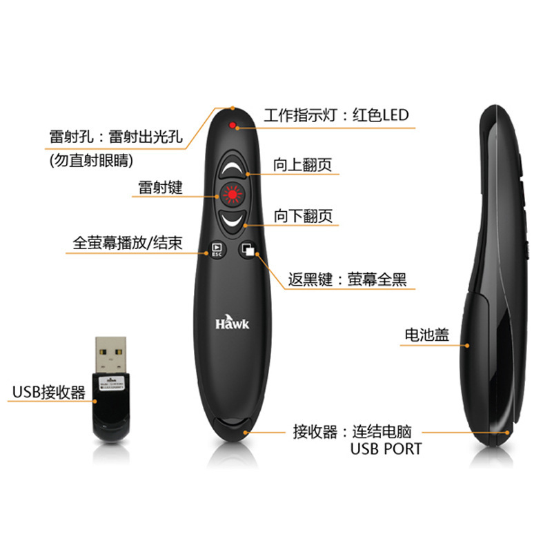 H.R. 260 PPT flip-trip remote-controlled pen presentationer laser projection electronic whippt pen