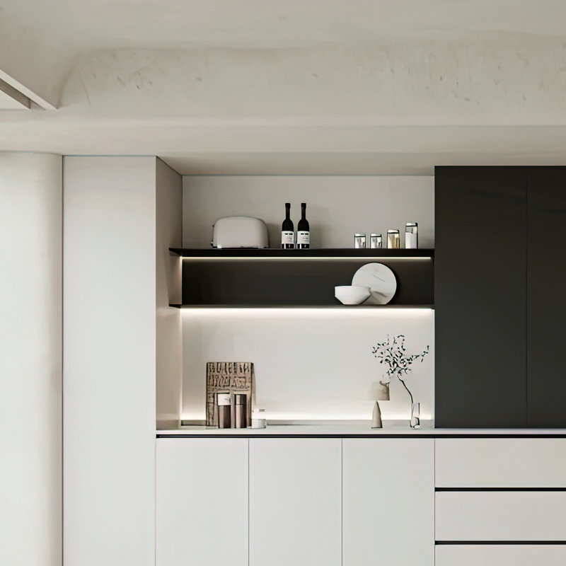 Zhejiang's whole house has been set up to paint the whole kitchen with a dry wood cabinet.