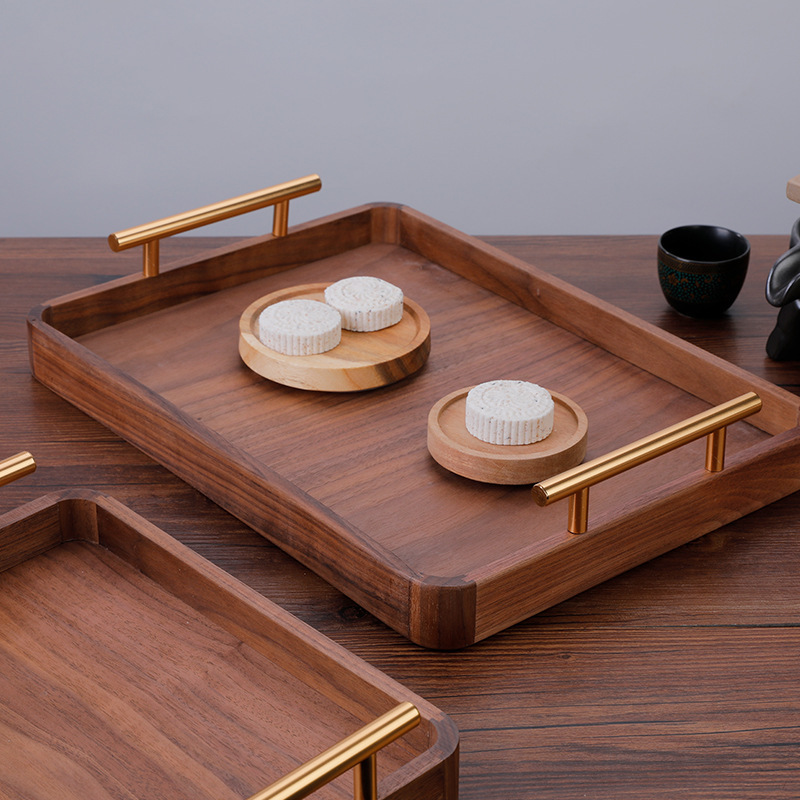 Medium-sized trays of black walnuts, small and large tea trays, modern tea trays, square tea trays.