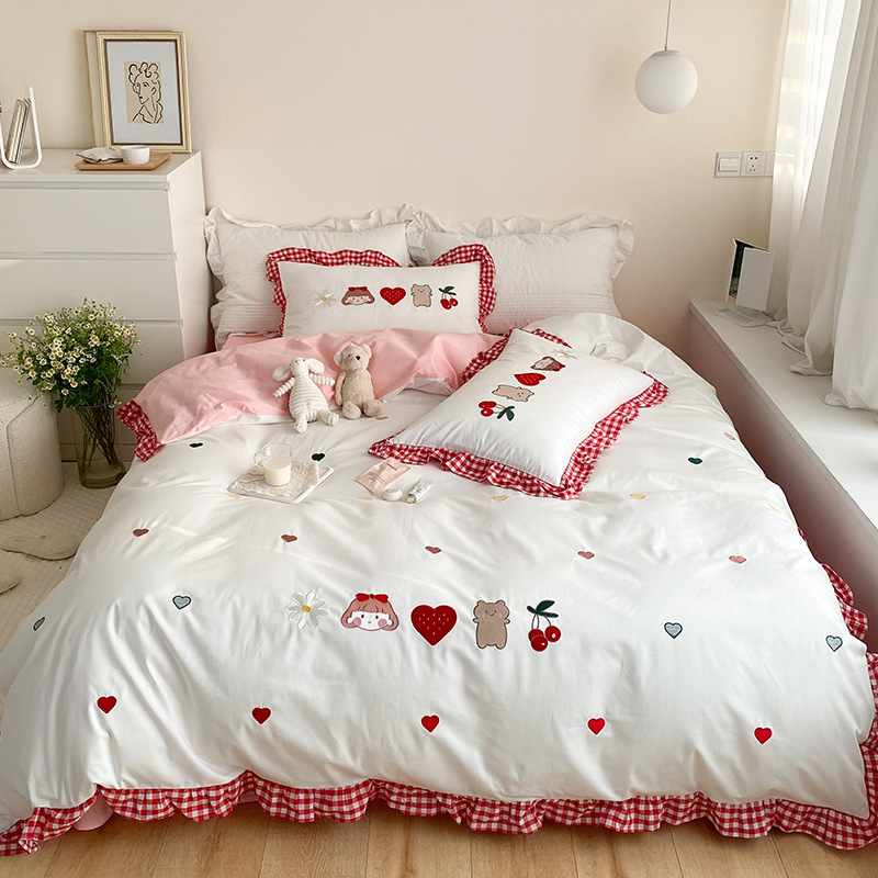 Princess Fong 60S pure cotton-water-washing bed, four sets of 100 full-tamp net red-hot Korean girl's heart sheets were set